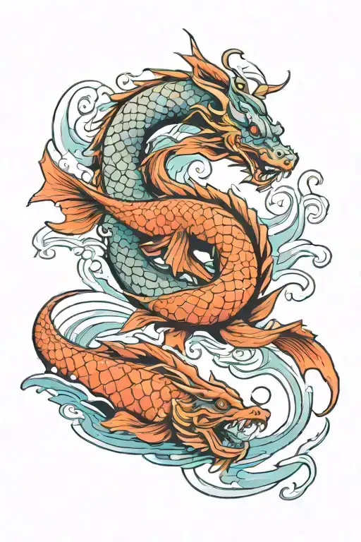 Dragon And Carp Swimming Gracefully