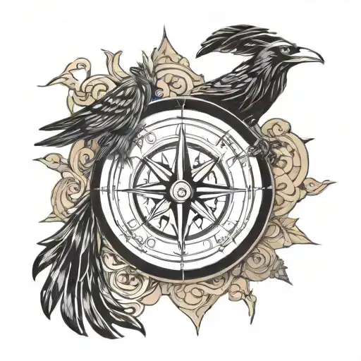 Viking Warrior Compass And Raven