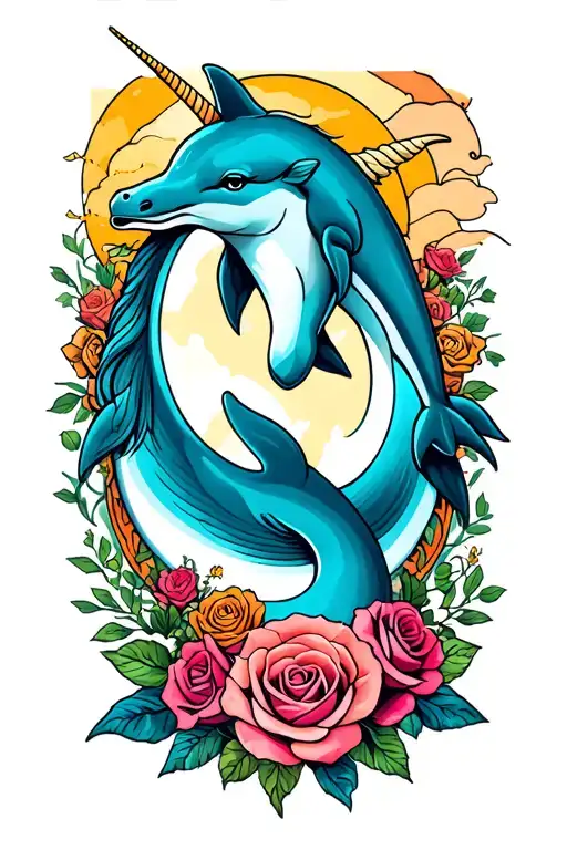 Dolphins And Unicorns And Roses Entwined