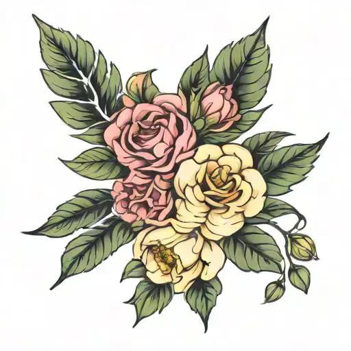 March May July December Flower Bouquet Fine Line