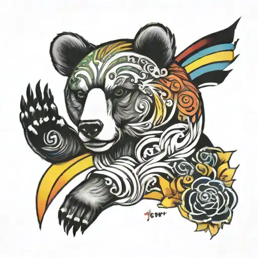 Rainbow Tattoo Having Bear And Word Jer