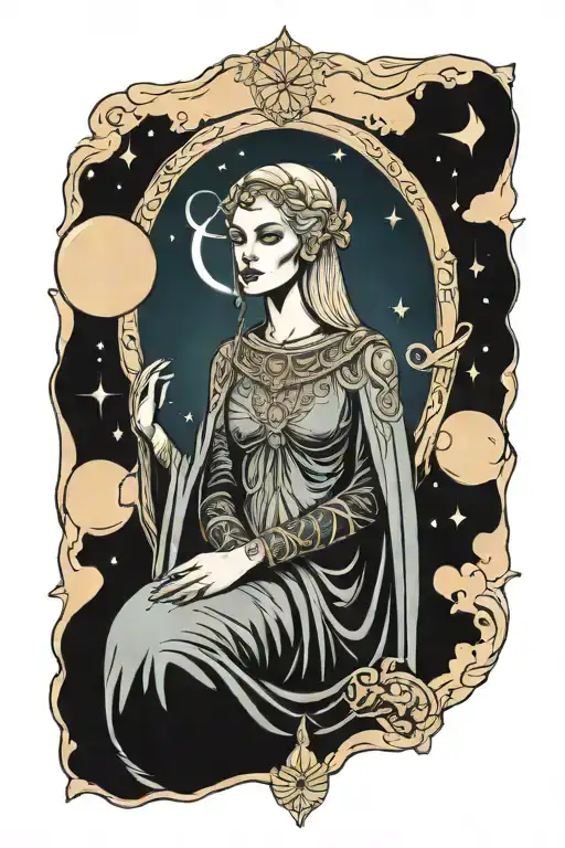 High Priestess Tarot Card With Female And Moon