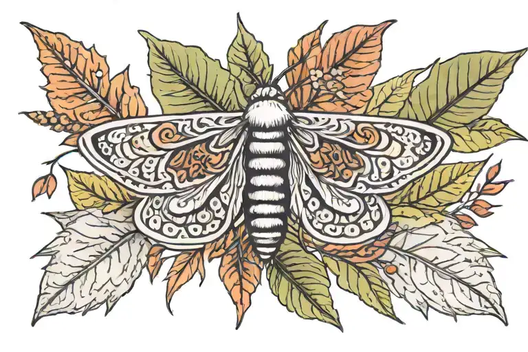 Bogong Moth Surrounded By Australian Native Leaves Symmetrical