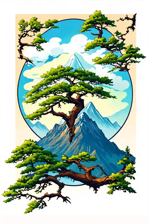 Tree Branches And Gree Mountain