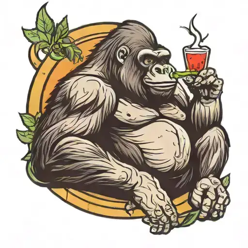 Gorilla Smoking Weed While Sitting On A Crescent Moon