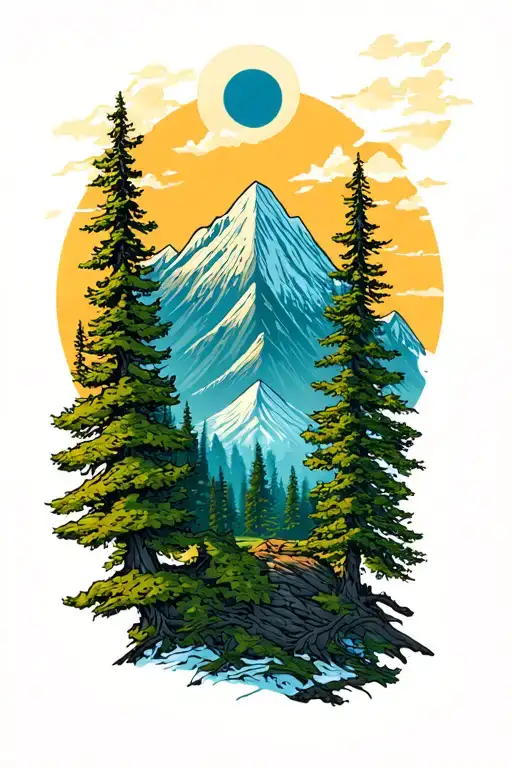 Colored Forearm Mountain And Tree Brances