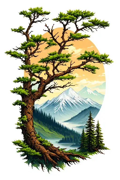 Tree Branches And Mountain Landscape