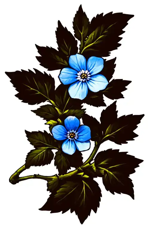 Blue Forget Me Not Flowers On A Vine Without Leaves