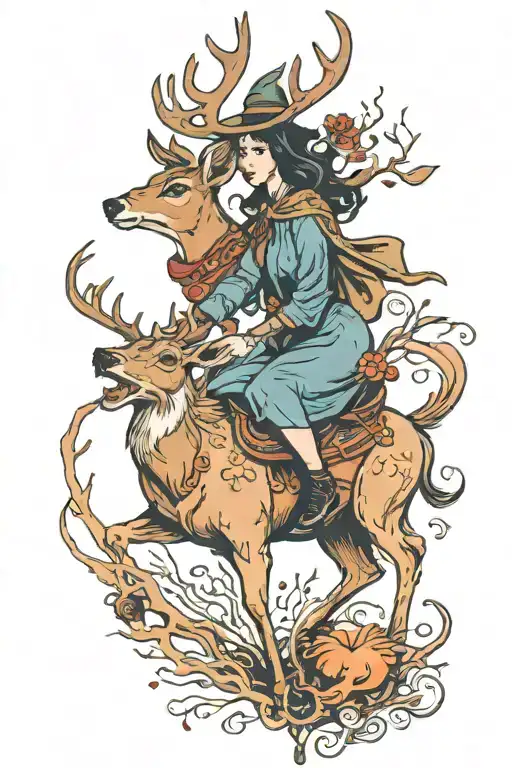 Deer And Witch Riding