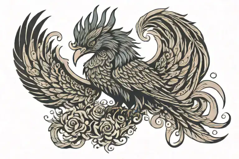 Phoenix Bird And Hindu God Surrounded