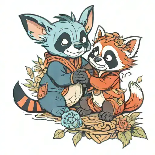 Stitch And Red Panda Playing