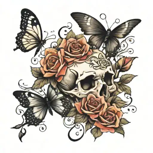 Death Date With Roses And Butterflies Surrounding