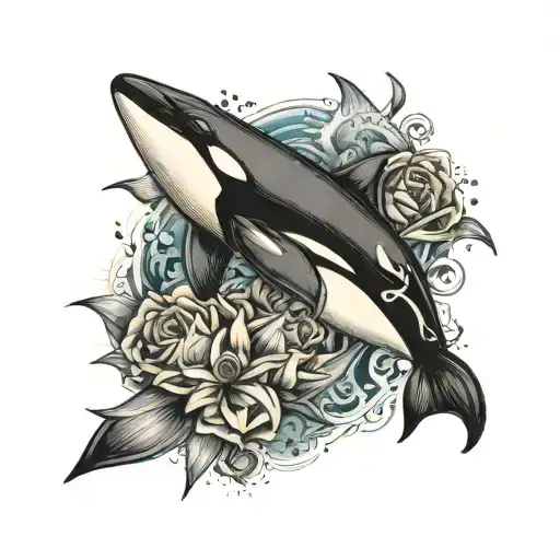 Just Black Tatto With An Orca Out Of Fine Lines Which Is Chaising An Shark