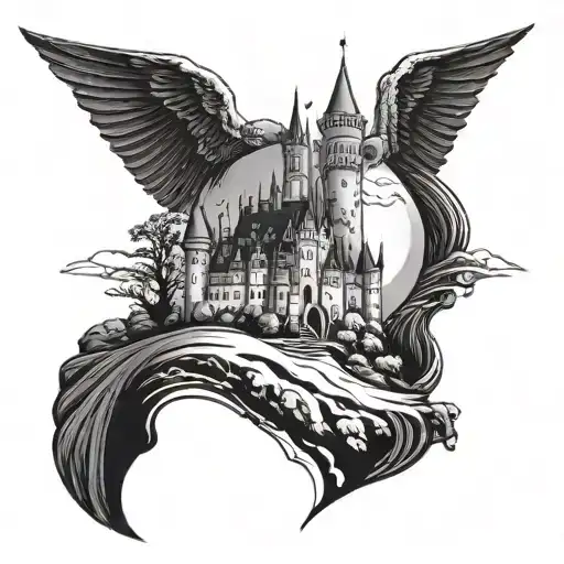 Person On Hill Over Looking Giant Gothic Castle