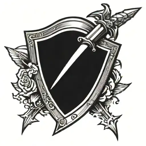 A Shield With A Dagger Behind It