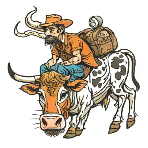 Human Riding A Cow