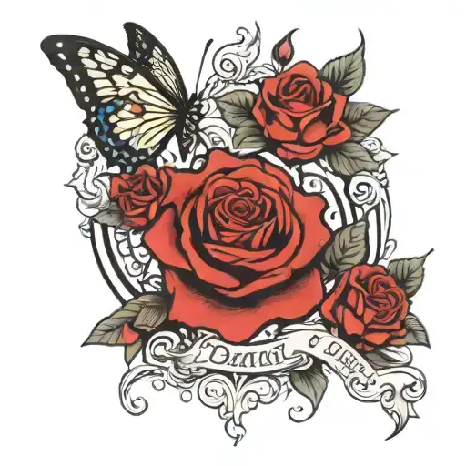 Death Date With Roses And Butterflies