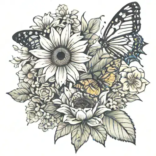 Lilly Lilly Rose Daisey Sunflower On Vine With A Butterfly