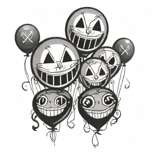 Emo Black Smile With Balloons Holding Up Each End Of The Actual Smile And X's For Eyes