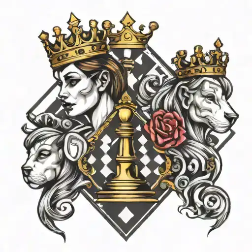 Diamond With Chess Queen And King On The Sides