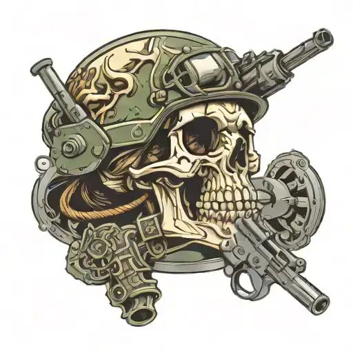 Skull Military Helmet Machine Gun Death