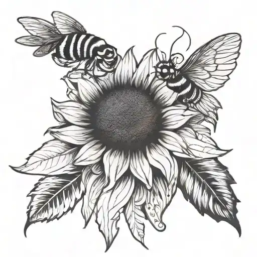 Sunflower And Bee And Rainbow Feather And Chicken Feet