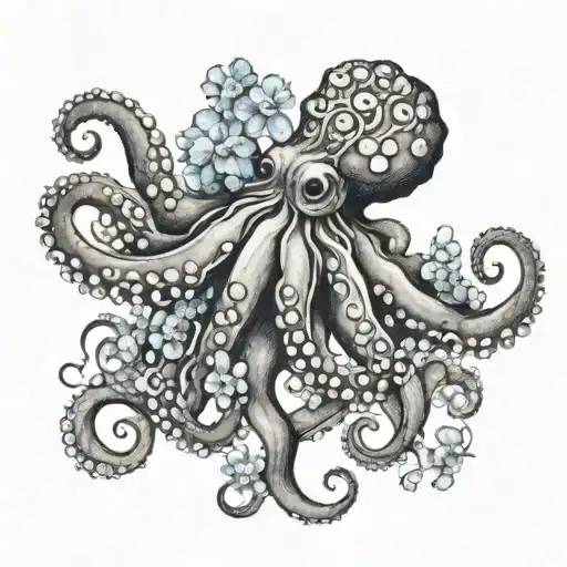 Octopus With Forgetmenot Fine Line