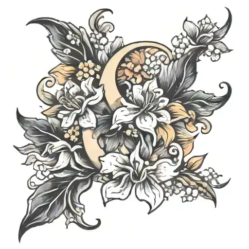 Crescent Moon On Flowers