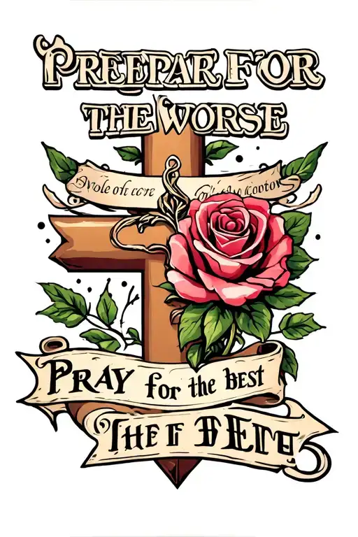 Design A Tattoo That Says Prepare For The Worse Pray For The Best With A Cross And A Rose