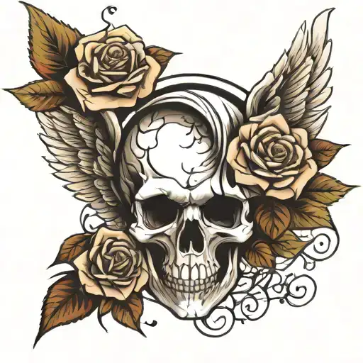 Skull Rose Angel Wings