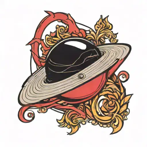 Saturn With The Ring In Red And A