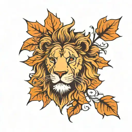 Lion's Face On A Maple Leaf