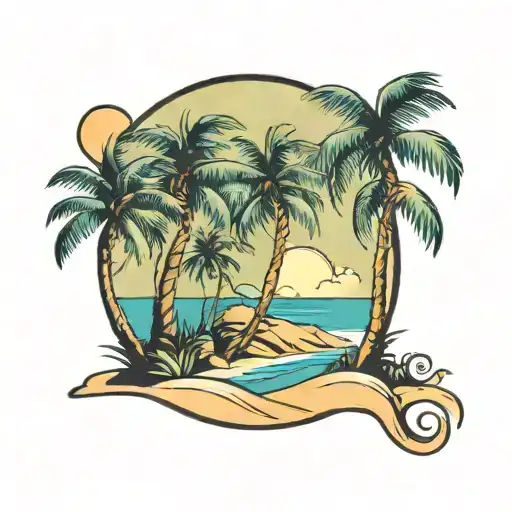 Palm Tree On Beach Scene