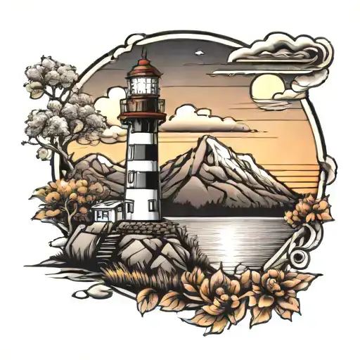 Light House Surrounded My Mountain Landscape