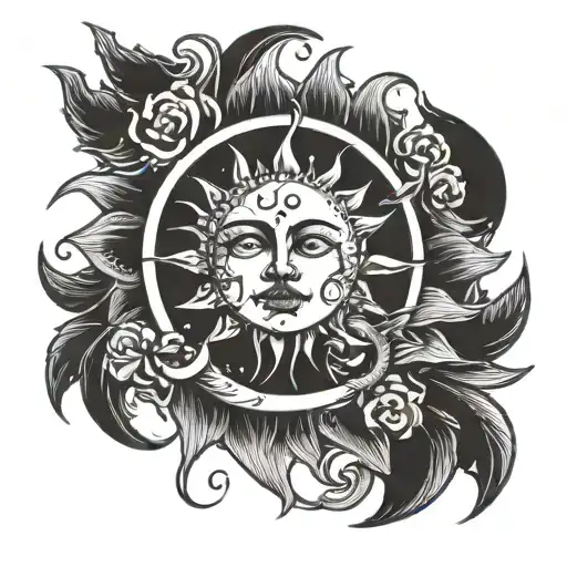 Drawing Of A Sun And A Moon