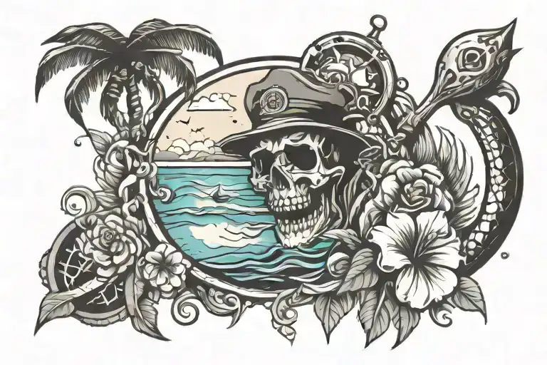 Beach Tattoo Design Combining Elements