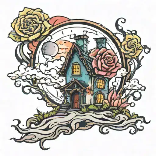 Haunted House Roses Moon Lightning Color