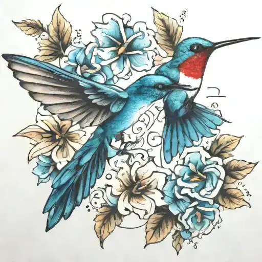 Hummingbird And Blue Butterfly