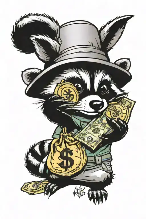 Raccoon Holding A Money Bag Surrounded Buy Cops