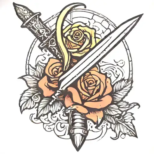 Medieval Dagger With The Moon And A Rose