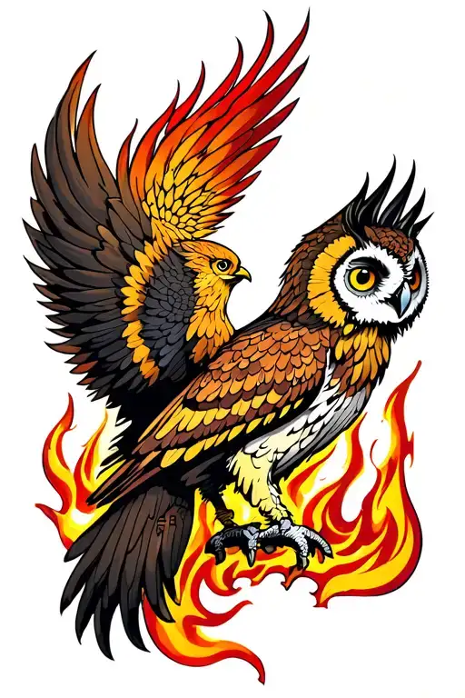 Owl And Phoenix Rising From Flames