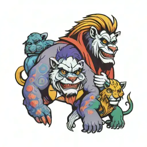 Chubby Joker With A Rainbow Gorilla And A White Lion