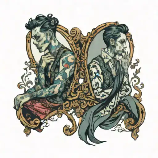 A Person Looking In Mirror But The Reflection Has Different Clothes And Different Expression