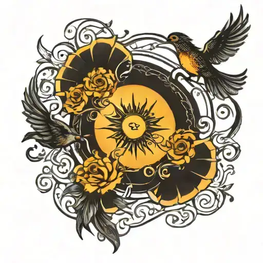 Biblical Sun And Birds Flying