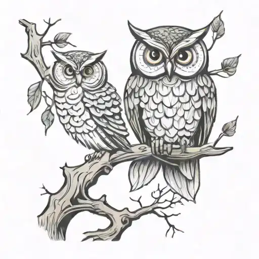 Owl On A Tree Looking Over Lake With Gur And Kid Fishing In A John Boat