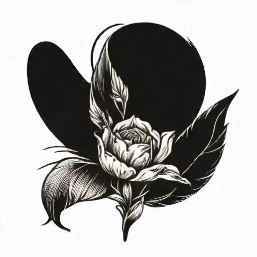 Minimalistic Tulip Flower With Angel Feather Wings And An Angel Halo