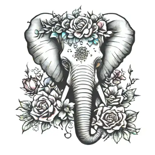 Elephant Head Surrounded By Heart Made Of Flowers