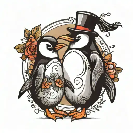 Big Penguin And Little Penguin Holding Hands Reaching