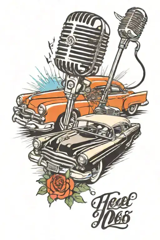 1950S Music And Microphone And Old Car With Fiee