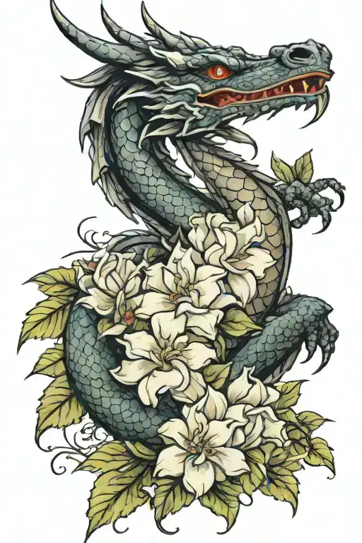 Dragon With Gardenia Flowers